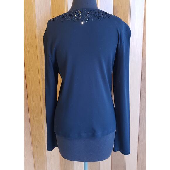 Rafaella size medium black button-up sweater with embellished Beads and sequin - Picture 4 of 6